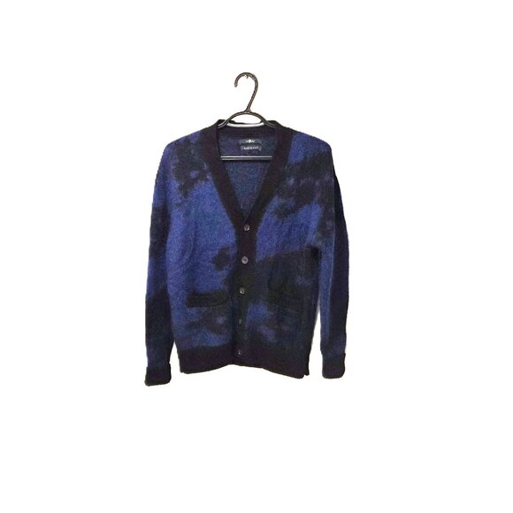 7 For All Mankind Mohair Blend Cardigan Blue Black Italy S Cobain Style Grunge - Picture 2 of 8
